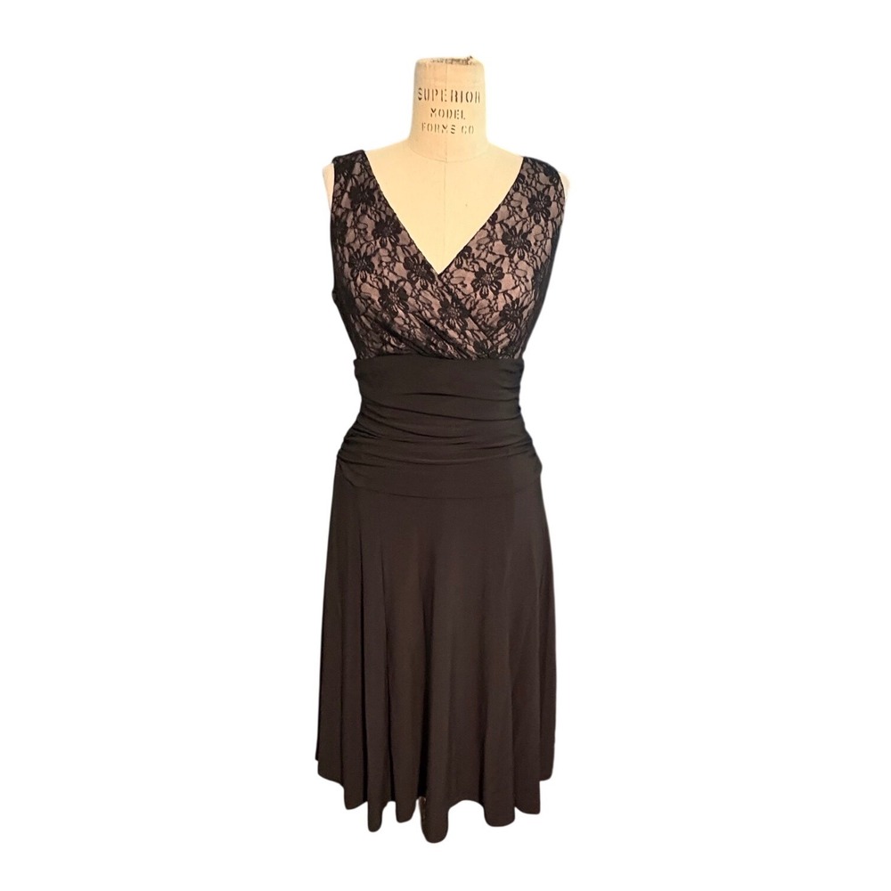 Chaps Black Lace V-Neck Cocktail Dress Med Whimsigoth Party Wedding Guest Glam